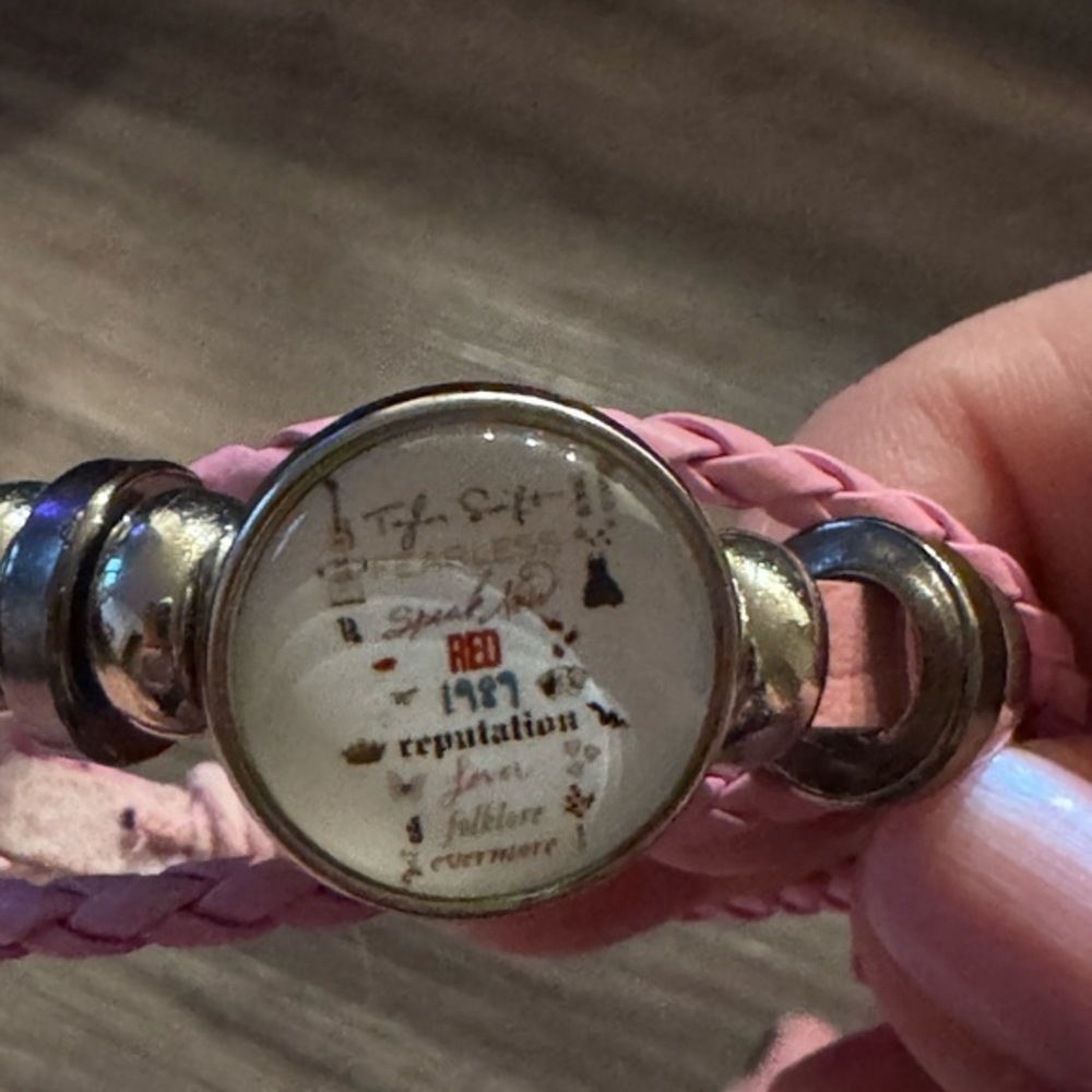 Taylor Swift Pink Braided Bracelet with Silver Accents